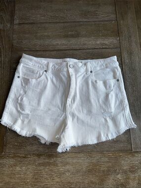 eunina White Distressed Frayed Hem Denim Shorts